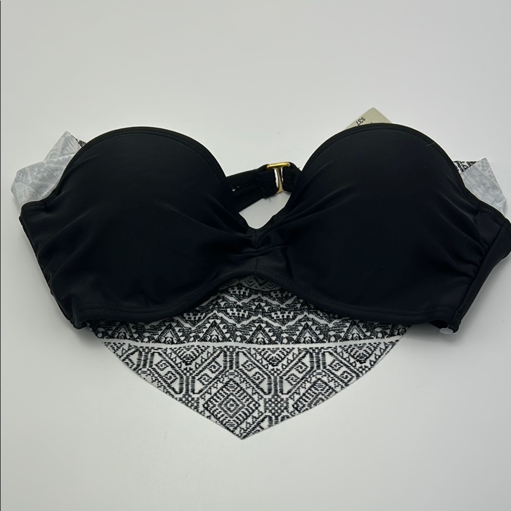 NWT Arizona Jean Company Women's Bikini Top Black White Print Strapless Small